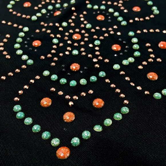 Y2K Rampage Black Mesh Beaded Mandala Top Sz L Puff Sleeve Smock Back WhimsyGoth - Picture 9 of 10